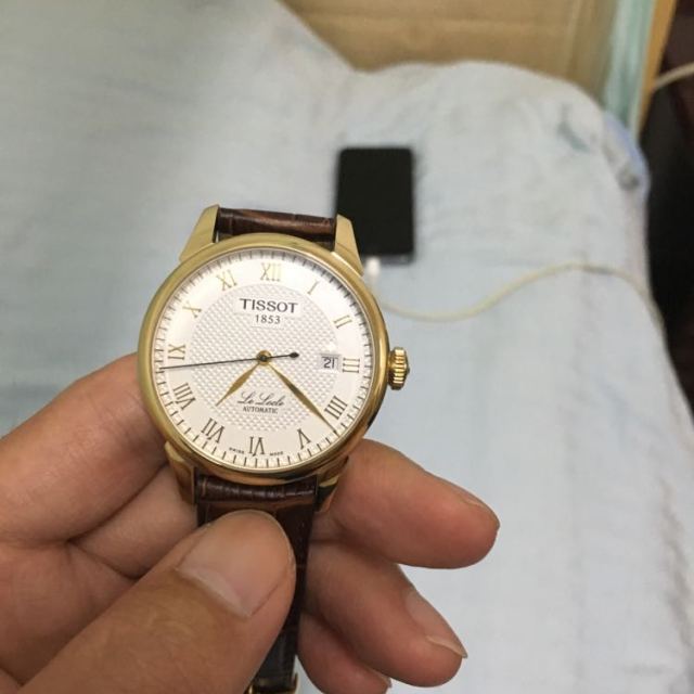 天梭tissot力洛克系列金色外壳真皮皮带自动机械男表男士手表钟表t41.
