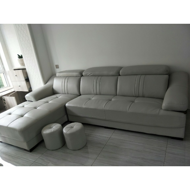 简约客厅休闲转角真皮沙发组合 小户型皮艺沙发 整装家具 9817 【灰色