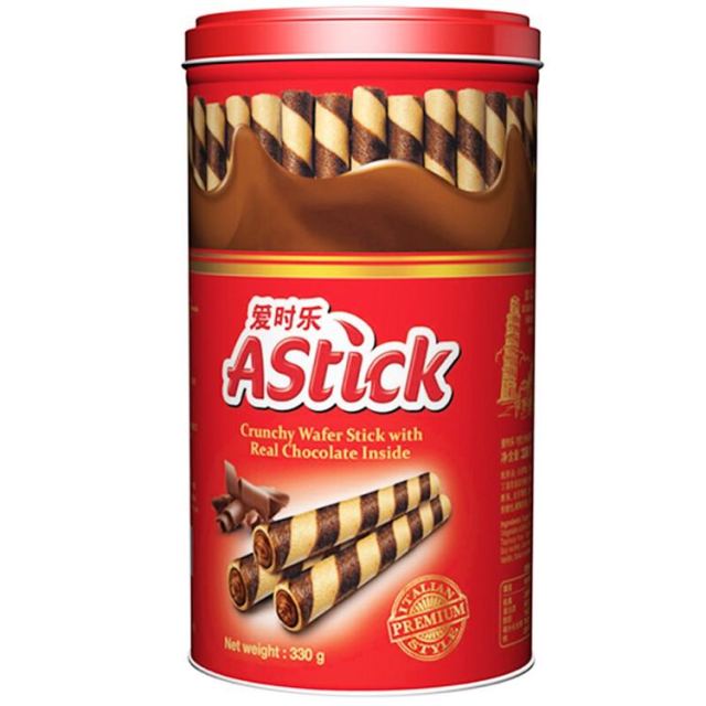 爱时乐(astick) 进口饼干 威化卷心酥草莓味330g 休闲零食 (新老包装