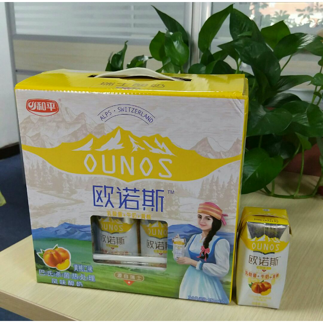 和平欧诺斯酸奶牛奶巴士杀菌热处理黄桃味酸牛奶205g12盒礼盒