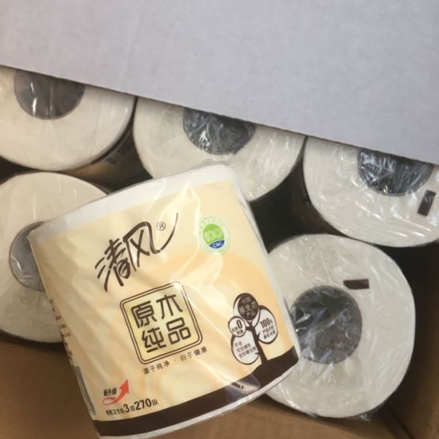 清风卷纸原木纯品系列3层270段27卷卫生纸有芯卷筒纸巾