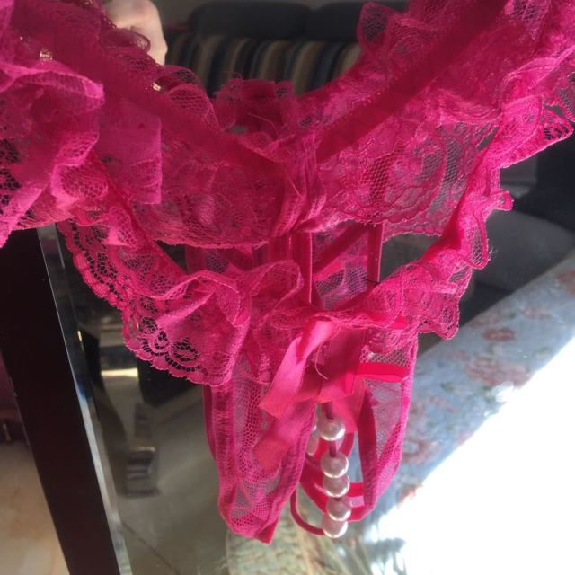 邦诺姿 品牌情趣珍珠开裆女士内裤性感诱惑透明露毛真人丁字裤女情趣