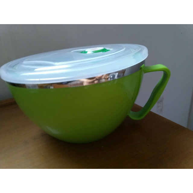 美厨(maxcook)304不锈钢泡面碗 1200ml 双层隔热(绿色)mcwa-019 防漏
