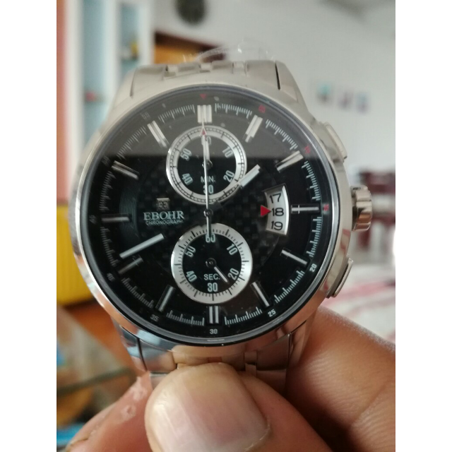 依波表ebohr动感时代系列碳素纤维计时码表钢带石英表男士手表50sn09