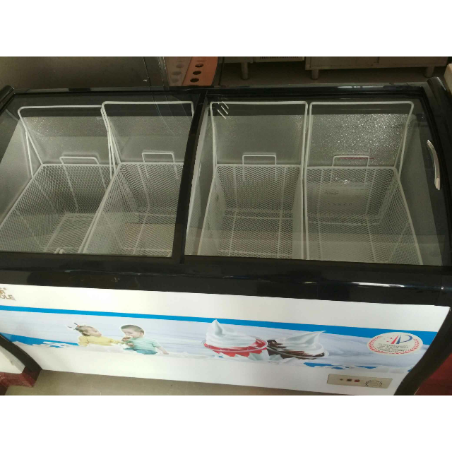 五洲伯乐sr/sf-345y圆弧玻璃门冷柜 冷藏冷冻保鲜柜卧式家用速冻柜