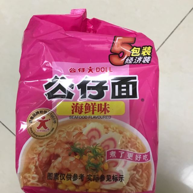 公仔面五包经济装煮面(海鲜味)107g*5袋方便面不错-苏宁易购