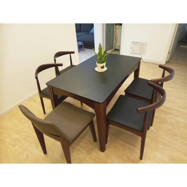 华纳斯 餐桌 火烧石玄武岩饭桌大理石餐桌椅组合 【棕色】1.