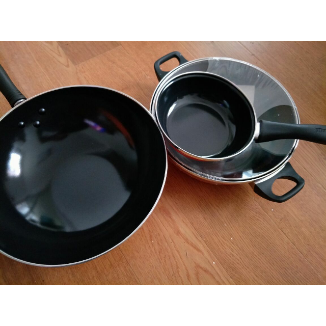 苏泊尔(supor)炒锅三件套搪瓷无烟明火专用套装锅炒锅30cm汤锅26cm