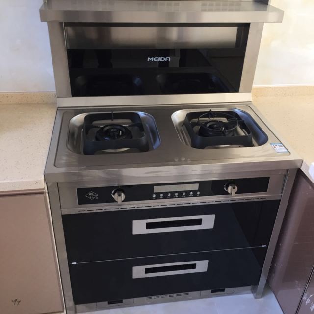 美大meida1209f时尚先锋不锈钢台面侧吸式下排集成灶天然气液化气集成