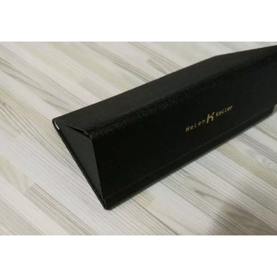 海伦凯勒太阳眼镜盒包邮男女时尚皮质可折叠三角镜盒太阳墨镜盒 黑色