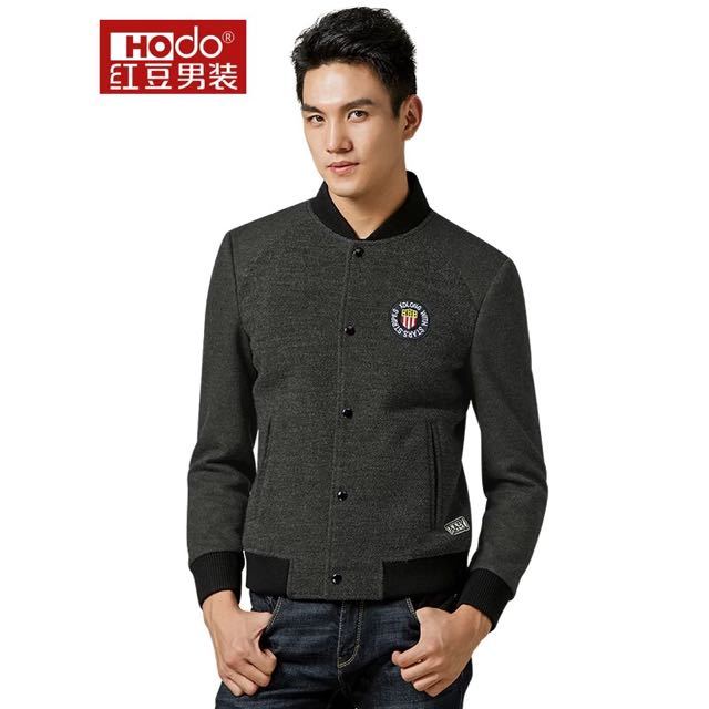 > hodo红豆男装 夹克男 春季男士夹克立领纯色相拼毛呢夹克外套 s3