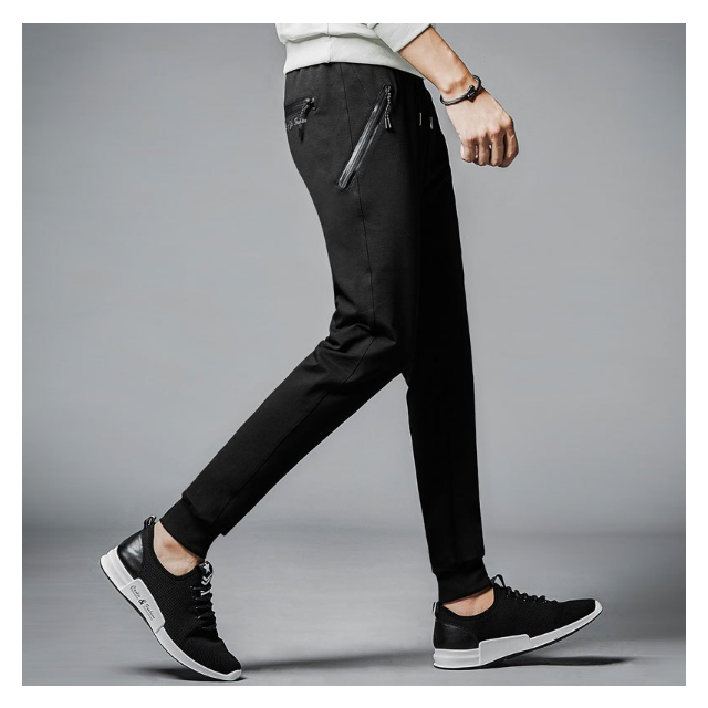 > 韦斯普 2019春季新款男士针织休闲裤男时尚小脚束口松紧带长裤b005