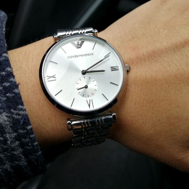 钢带白盘ar1819 阿玛尼(armani)手表男表时尚商务轻薄两眼石英男士