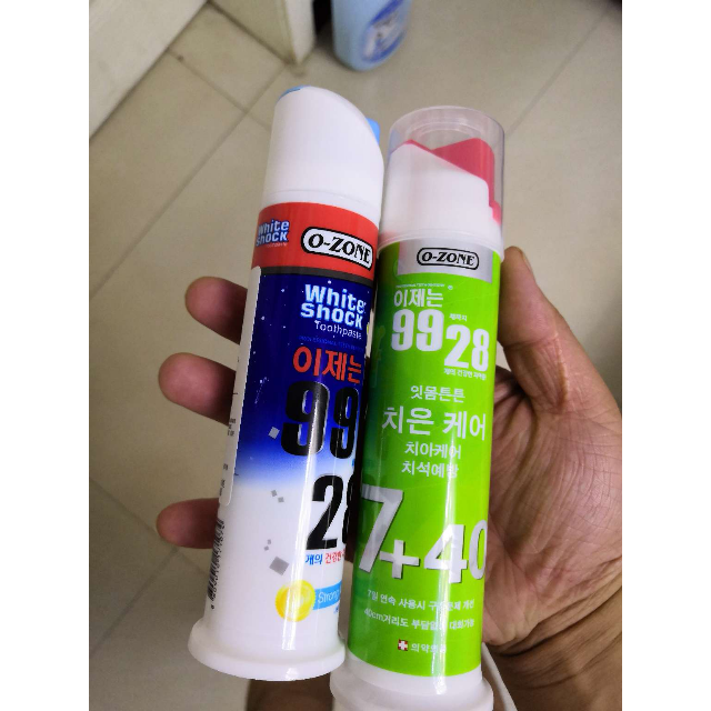 韩国进口ozone按压式牙膏120g2支洁白去烟啧牙啧去口臭瓷白护齿