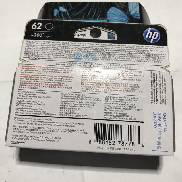 c2p04aa62号原装黑色墨盒适用于hpofficejet200移动打印机62小容量