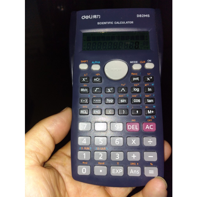 得力deli计算器d82ms科学计算器函数型计算机学生考试滑动保护盖深蓝