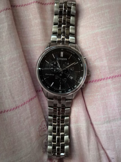 西铁城(citizen)手表 时尚光动能大盘黑色三眼多功能男表at2140-55e