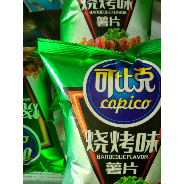 可比克膨化食品燒烤味薯片60g休閒零食