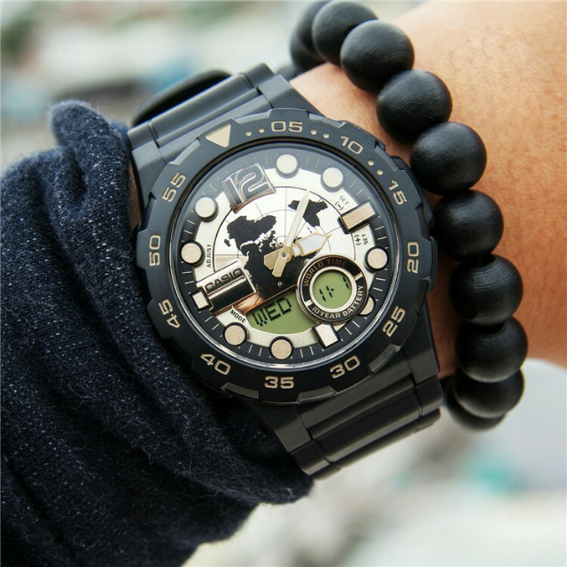 casio卡西欧手表 美国正品双显运动防水手表男女手表 aeq-100bw-9av