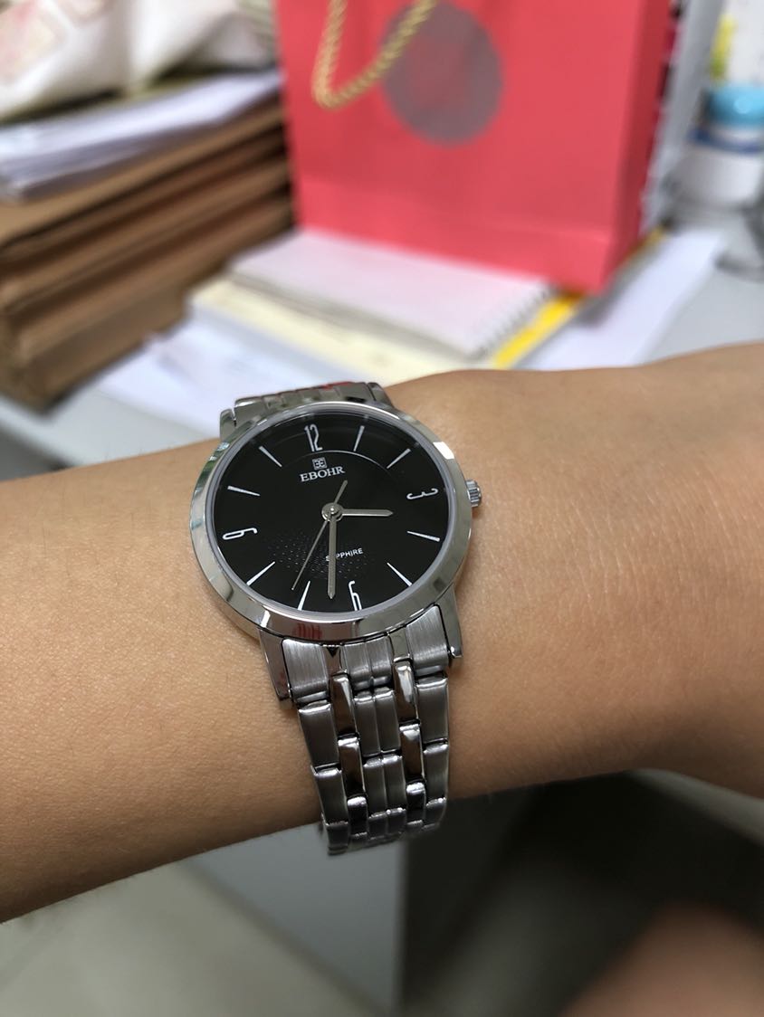 依波表(ebohr)天翼系列蓝宝石玻璃表镜钢带情侣表石英表 女士手表