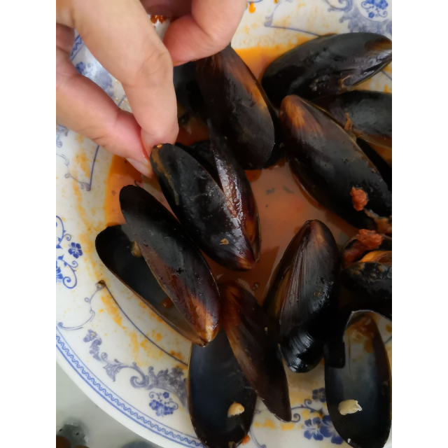 蓝雪熟冻智利紫贻贝番茄味450g2545只盒装海鲜水产