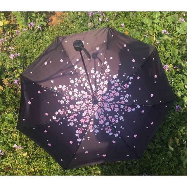 意森yisen 雨伞 樱花折叠伞 男女三折伞黑胶晴雨两用伞防紫外线女士
