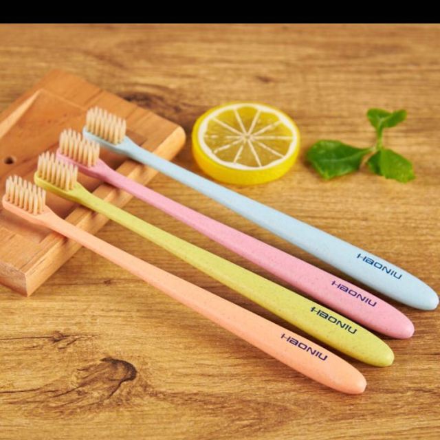 haoniu皓牛小麦秸秆牙刷软毛成人家用家庭装4支