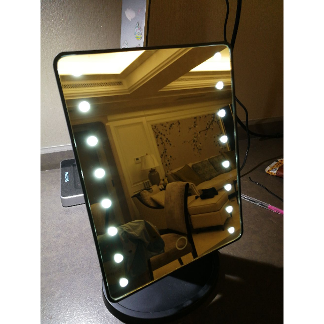 现代高科技智能补光led灯光镜化妆单面镜子可旋转镜子魔镜公主镜黑色