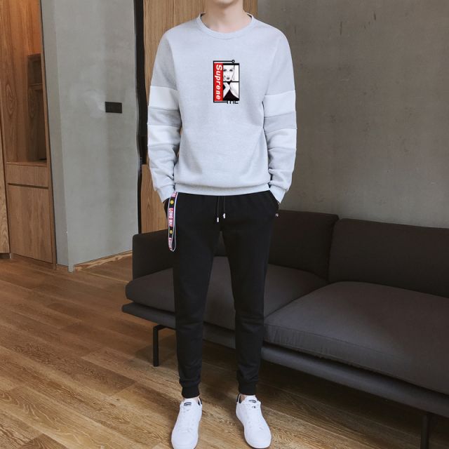 狮臣shichen套装男2020年夏季新款男士圆领t恤休闲运动套装短袖套装