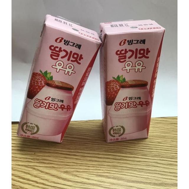 韩国进口宾格瑞草莓味牛奶饮料200ml24香滑口感