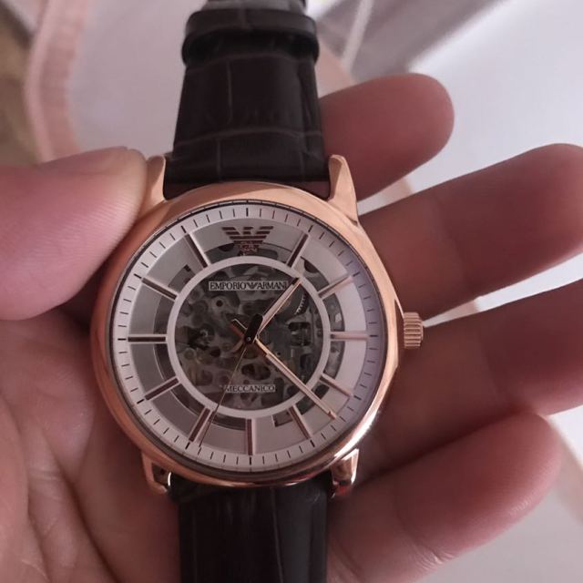 阿玛尼emporioarmaniar1980机械表男皮革表带复古商务男士腕表防水