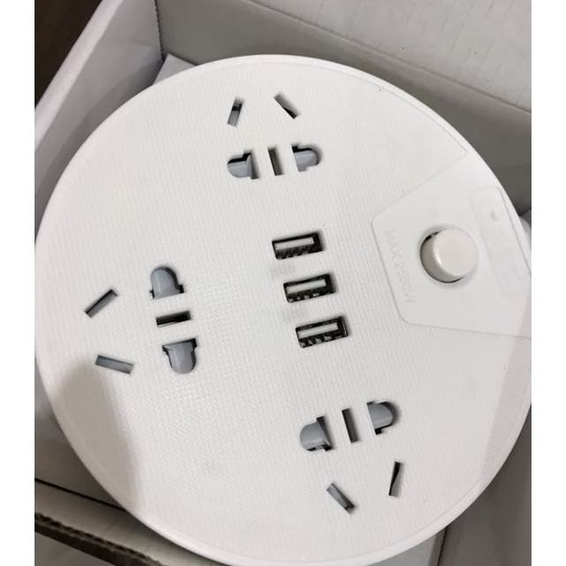 观海卫圆形创意外观插座3插位单控开关可爬墙接线板usb智能充电带18