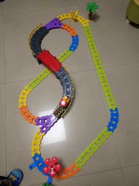 贝恩施 积木小火车套装3488 多层大轨道 轨道车玩具男孩电动火车儿童