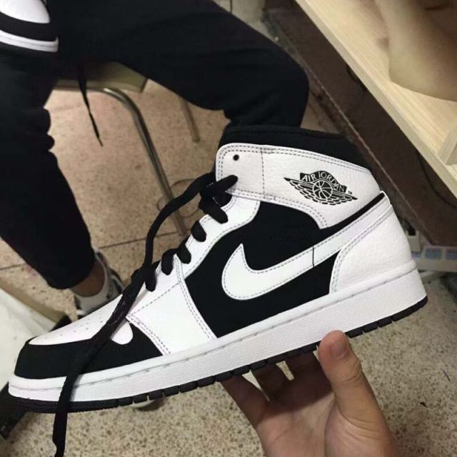 美國直郵airjordan1midaj1黑白熊貓男女籃球鞋中幫男板鞋554724113