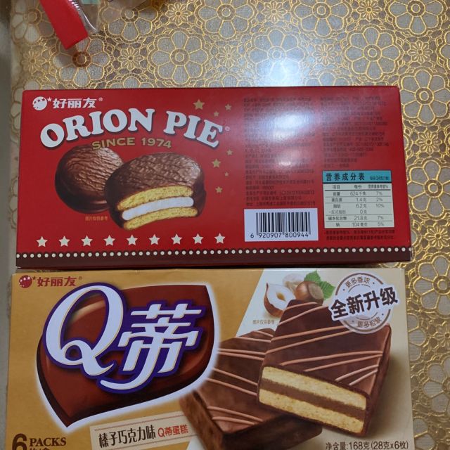好丽友orion糕点q蒂蛋糕榛子巧克力味168g盒6枚蛋糕礼盒新老包装交替