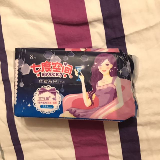 七度空间space7优雅系列超薄丝柔卫生巾338mm超长夜用8片装