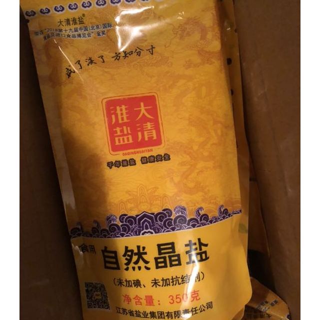 大清淮鹽自然晶鹽食用鹽350gx1袋無碘鹽未加碘鹽不含碘鹽家用食鹽不含