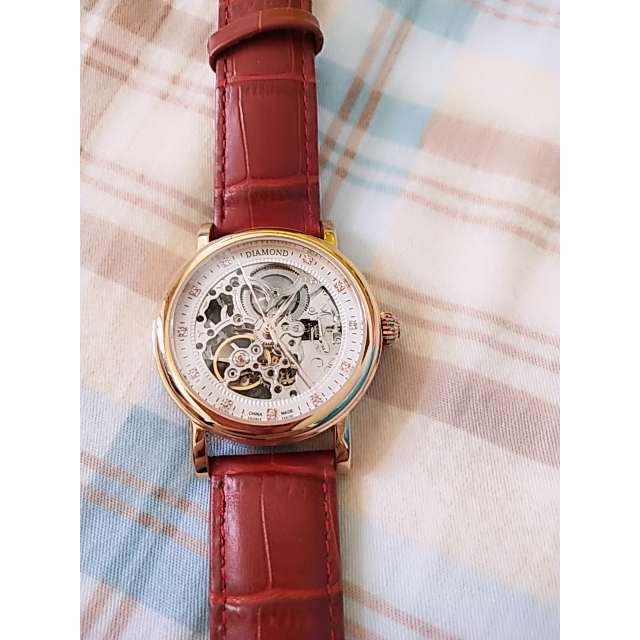 上海钻石牌diamond手表女士机械表全自动潮流时尚镂空镶钻真皮皮带
