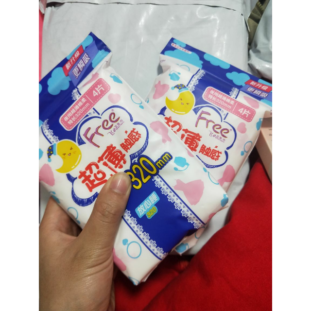 free飞特长夜用超薄棉柔表层超薄320mm4片卫生巾