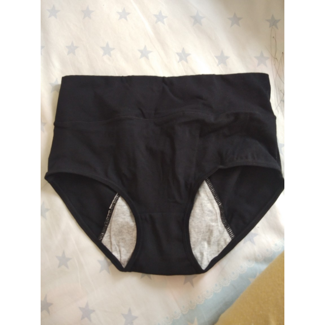 浪莎内裤女士生理裤秋冬棉质高腰月经期防侧漏卫生三角短裤衩黑色xl
