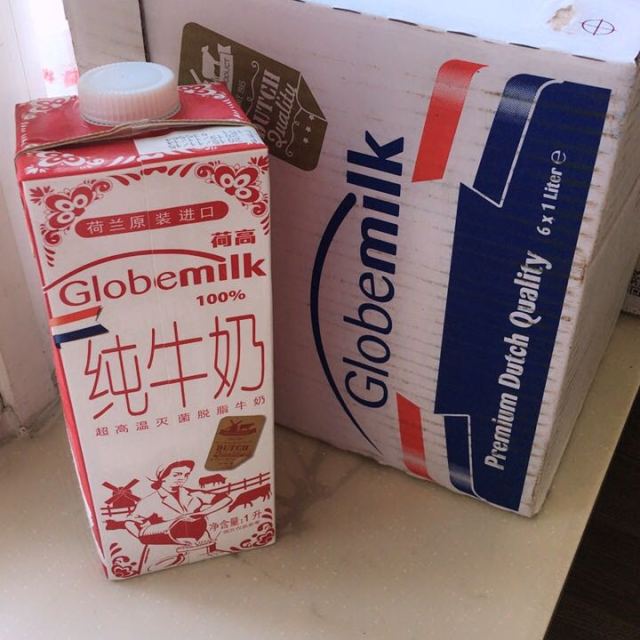 荷高globemilk脱脂牛奶1l6盒整箱荷兰原装进口