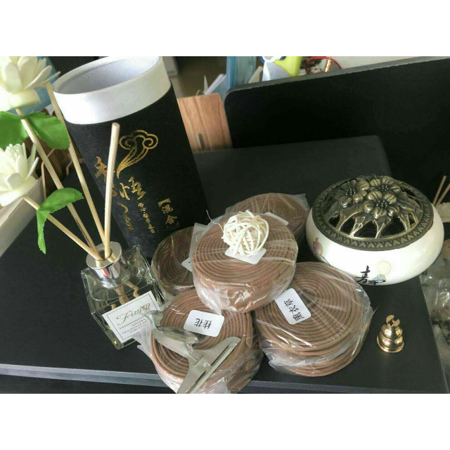 盘香无火香薰套装 120片混合香【多种香味随机】送青瓷 方形瓶香薰