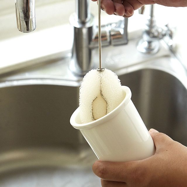 苏宁极物 厨房不锈钢纳米洗杯刷(1杯刷 3替换海绵)洗杯刷长柄奶瓶刷子