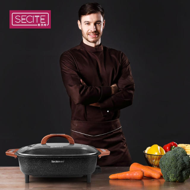 韩派鸳鸯电火锅麦饭石a17不粘锅1360w温度可调节4升容量适合46人使用