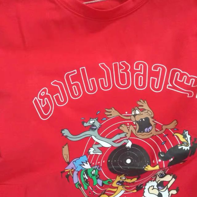 【醉貂蝉】2019款古力娜扎明星同款红色卡通纯棉圆领宽松潮上衣短袖