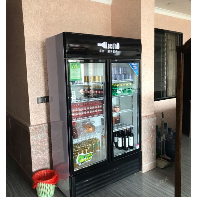 乐创lecon680l双门展示柜冷藏柜保鲜柜立式冰柜商用冰箱便利店饮料