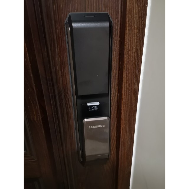 三星samsung指纹锁家用防盗门智能密码锁自动上锁shsp718咖啡棕