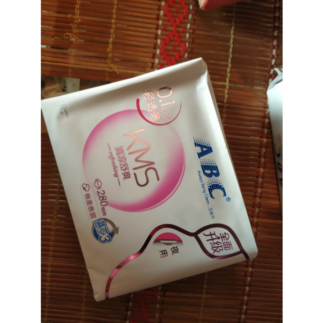abc卫生巾夜用轻透薄棉柔表层280mm8片含kms健康配方姨妈巾新老包装