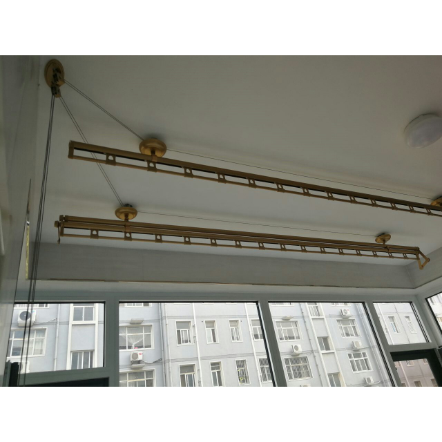 盼盼手摇升降晾衣架阳台晾衣杆子母三杆折叠晒衣架室内外晒被子凉衣架