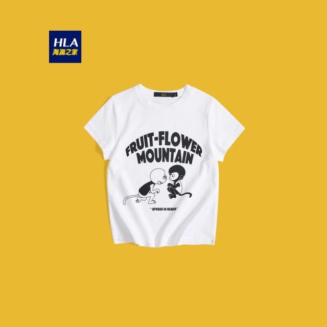 > hla海澜之家卡通印花短袖t恤2019夏季新品大闹天宫family系列儿童款